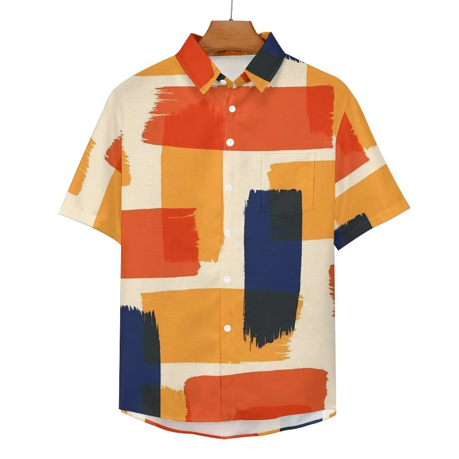 Brush Vacation Shirt Red Black Orange Summer Casual Shirts Man Vintage Blouses Short Sleeve Custom Clothing 3XL 4XL