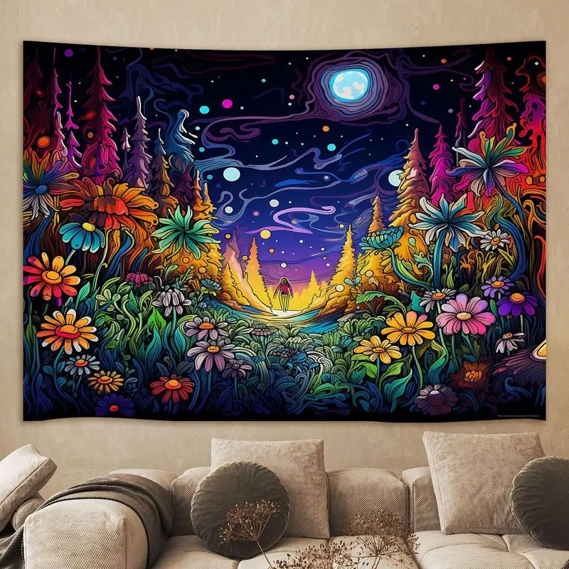 VIKAMA Psychedelic Colored Mushroom Tapestry Magic Flower Forest Polyester Wall Hanging Bedroom Dorm Living Room Decorative Gift