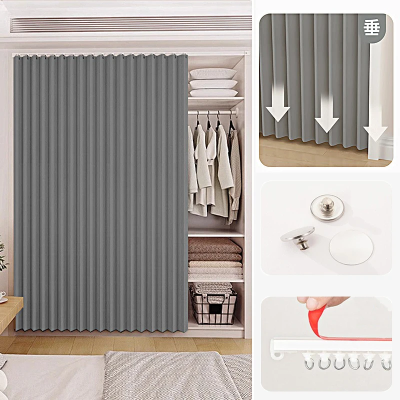 

Дверная занавеска, установка клейкой дорожки, затемняющие дверные шторы, подходят для спальни, шкафа, перегородки для интерьера