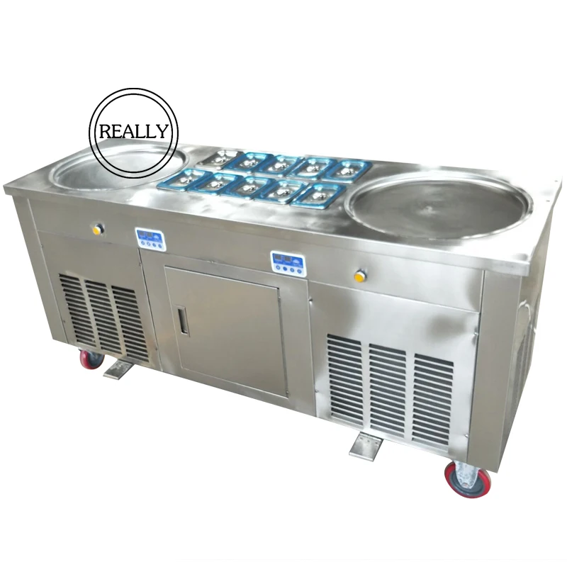 Double Round Pan With Fridge Cooling Tanks Fried Ice Cream Machine with Digital Meter Durable Fry Ice Cream Machine Thailand