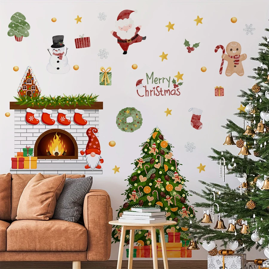 Merry Christmas Santa & Snowman Christmas Wallpaper Removable Self-Adhesive For Bedroom Living Room Decoration Wall Decal