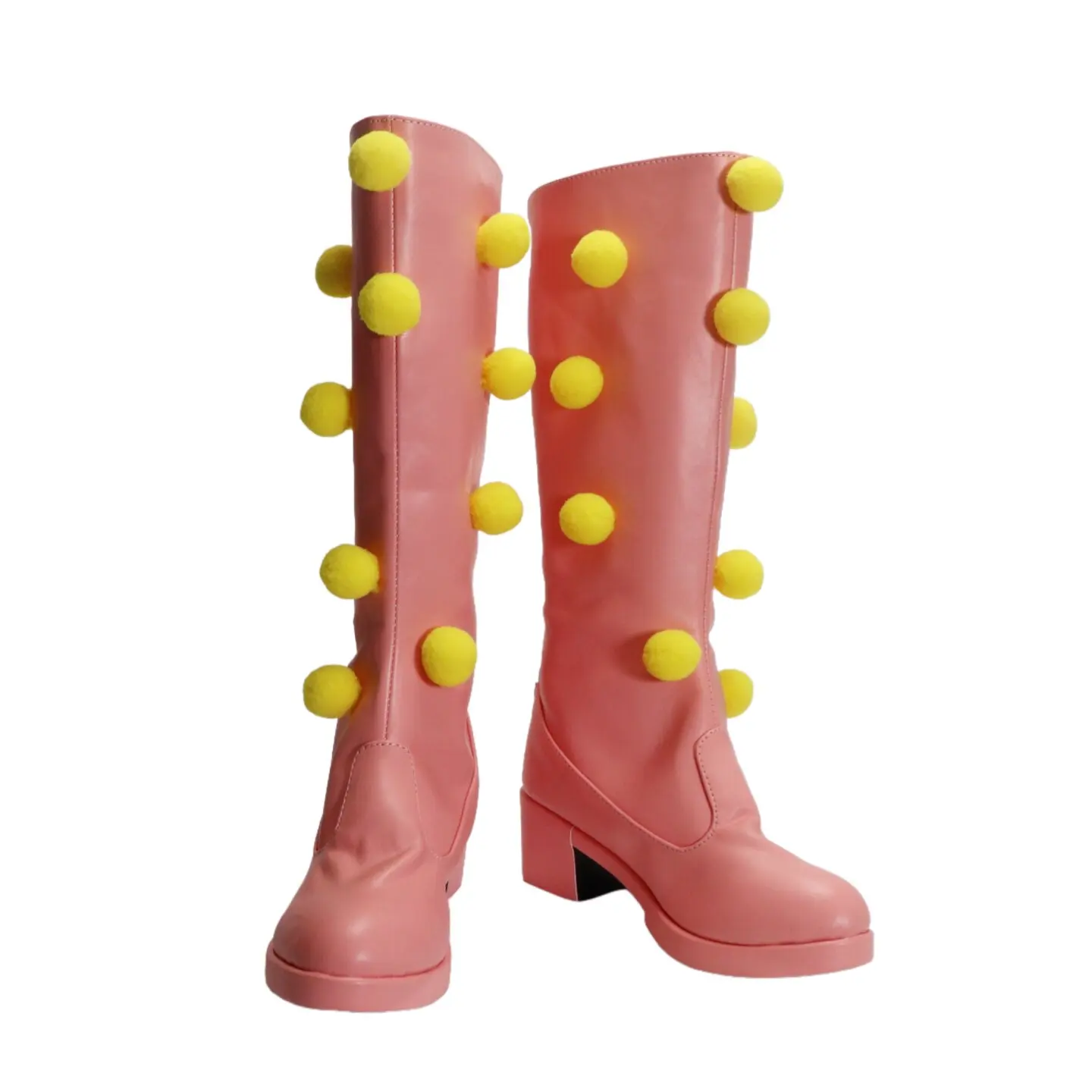Anime STEEL BALL RUN Lucy Steel Cosplay Shoes Pink High Heels Medium-Long PU Leather Boots For Halloween Carnival