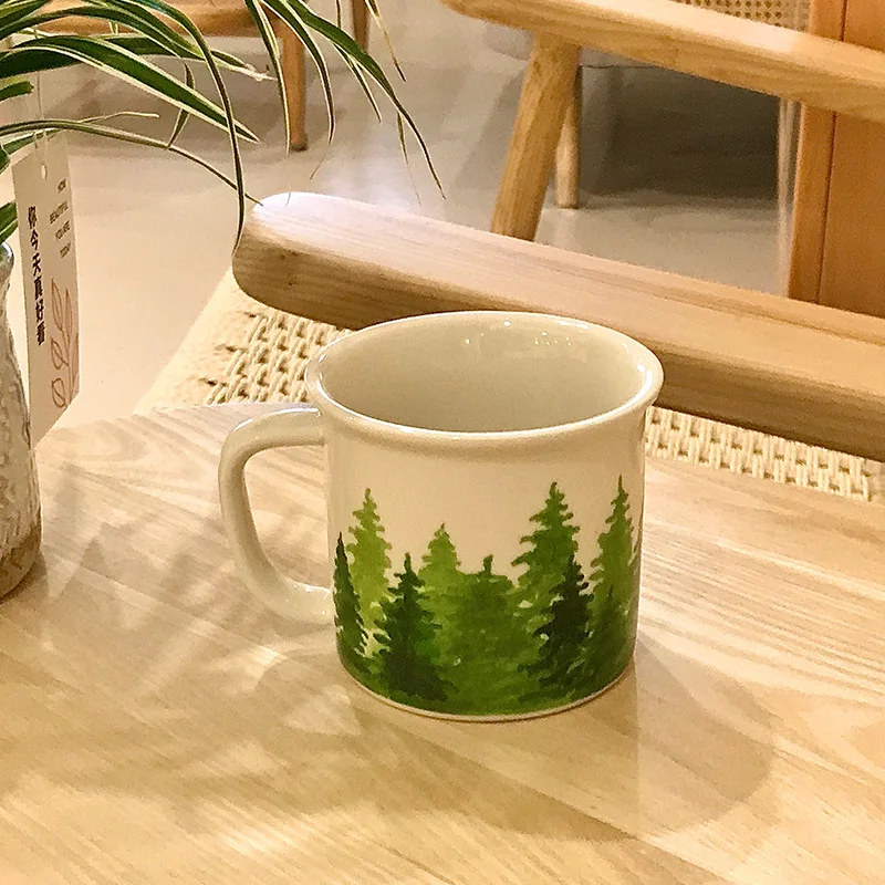 350ML Pine Tree Pattern Mug Creative Green Plant Coffee Cup Home Couple Cup Office High Beauty Tea Cup Christmas Party Gift