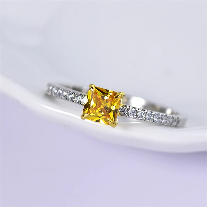 CC Women Rings White Gold Plated Yellow Square Zirconia Ring Simple Wedding Jewelry Engagement Anel Fashion Accessories CC1423