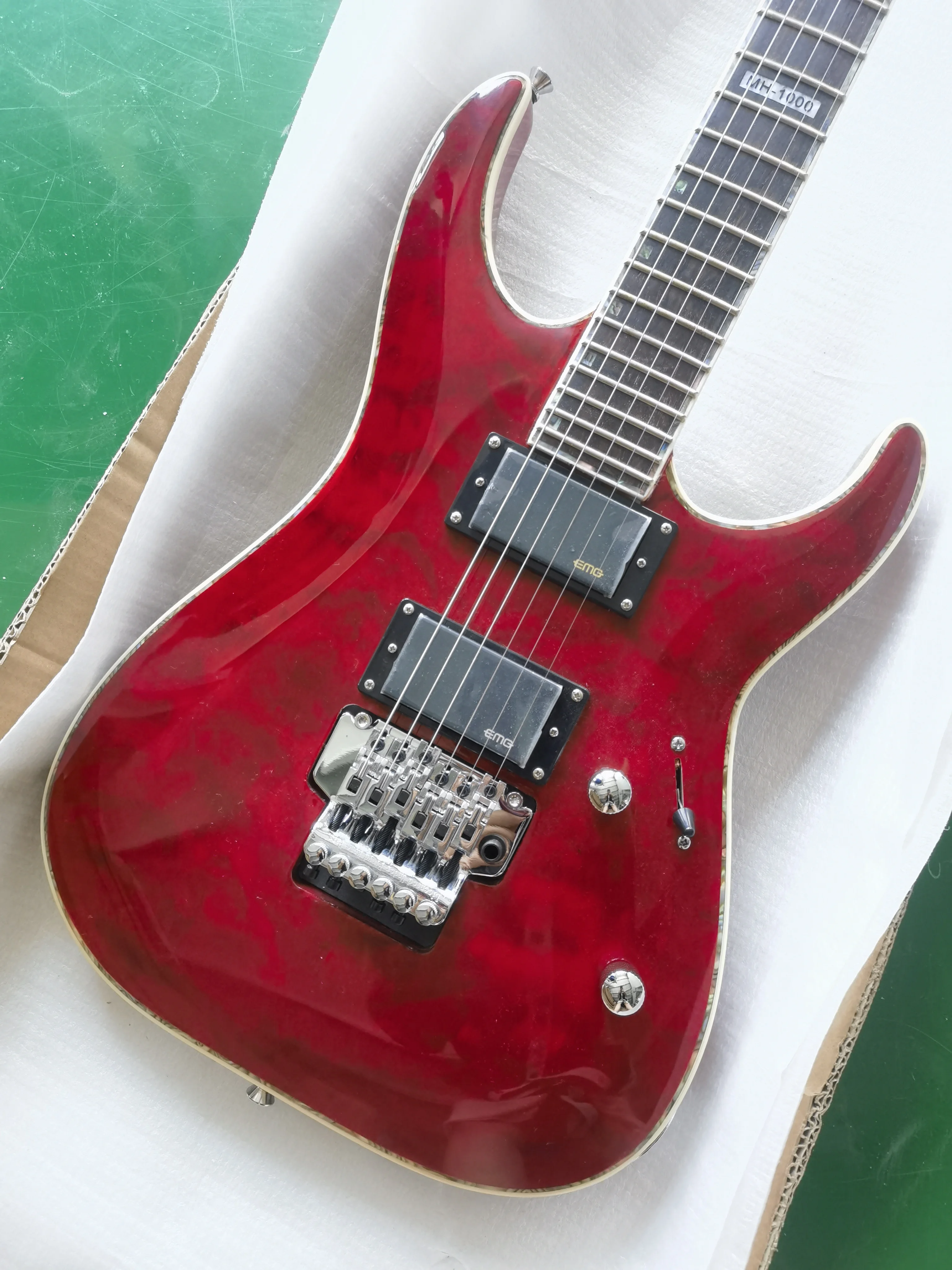 Best-selling ESP guitar, large transparent red flower, basswood body wrapped, twin rocker EMG pickup, free shipping (051)