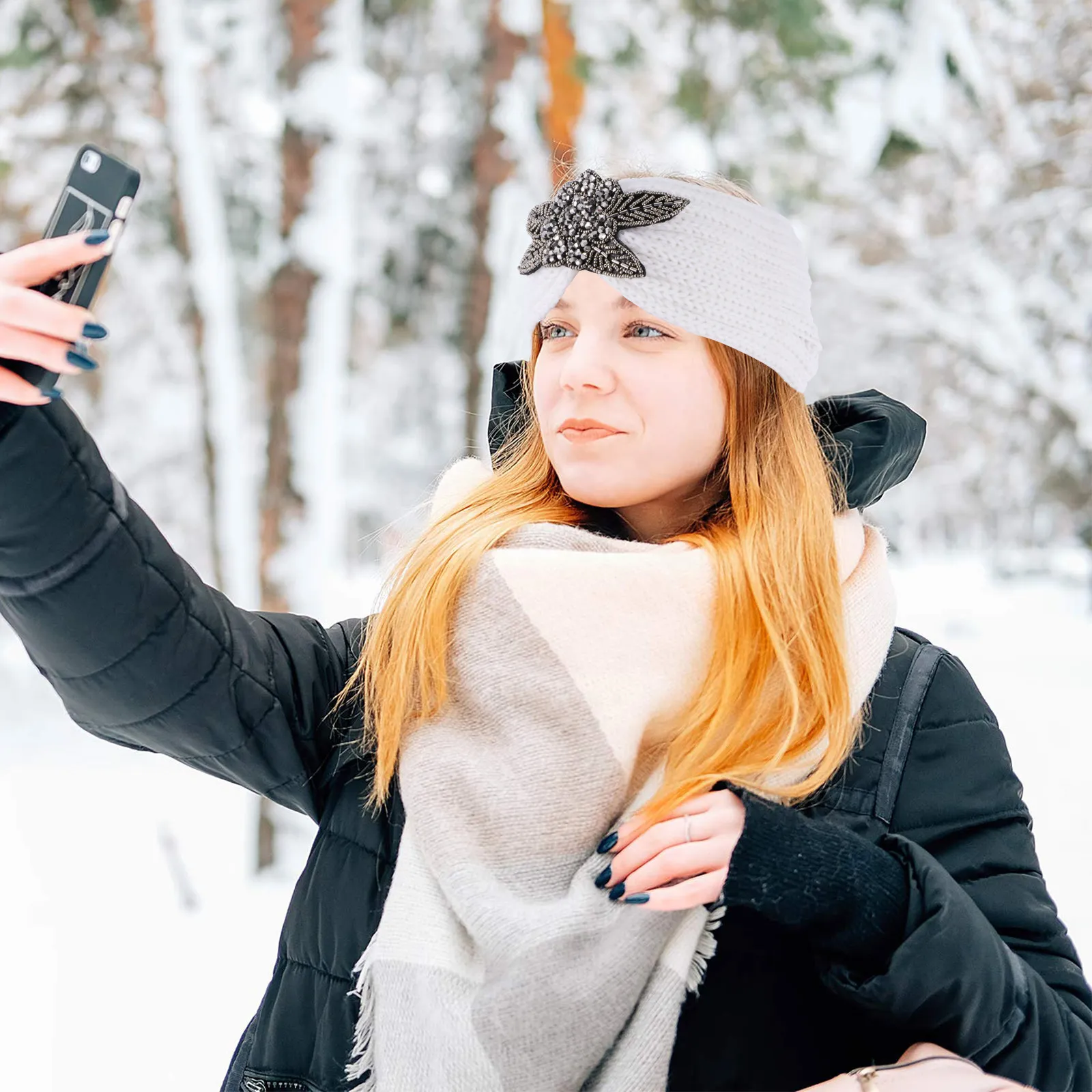 

Набор из 4 женских вязаных повязок на голову: теплые, стильные, с бриллиантовым дизайном, для умывания и макияжа