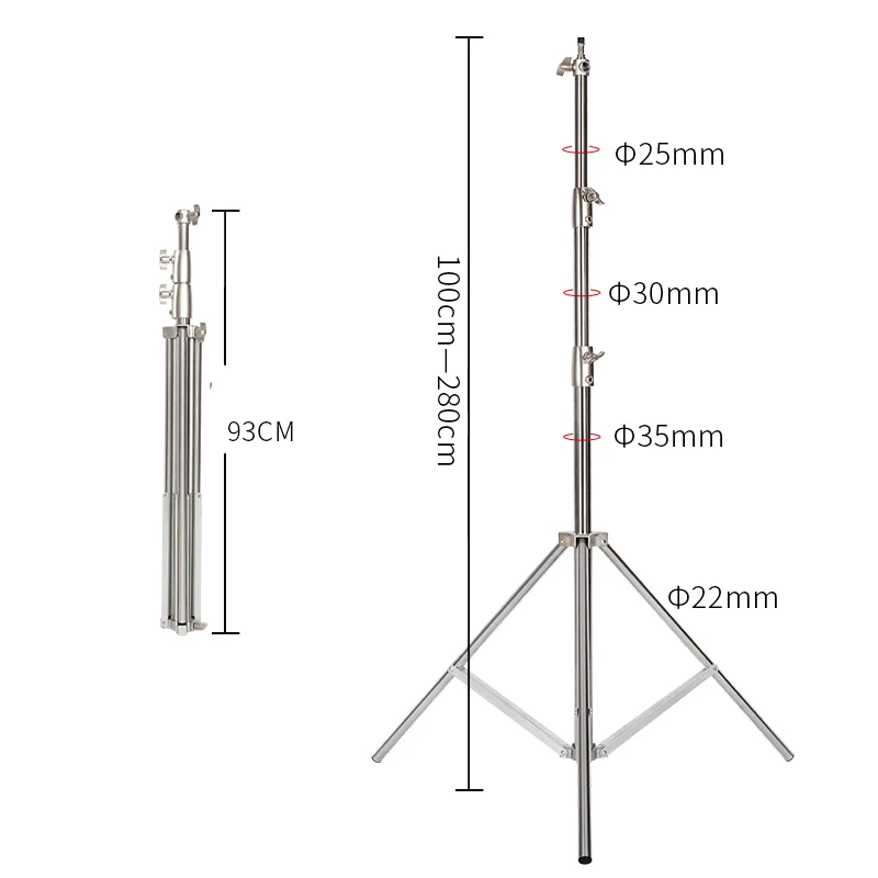 290cm 공기압 삼각대 베어링 10kg, 카메라 스테인리스 스틸 라이트 스탠드, 링 라이트 라이브 유튜브 및 사진 촬영용 소프트