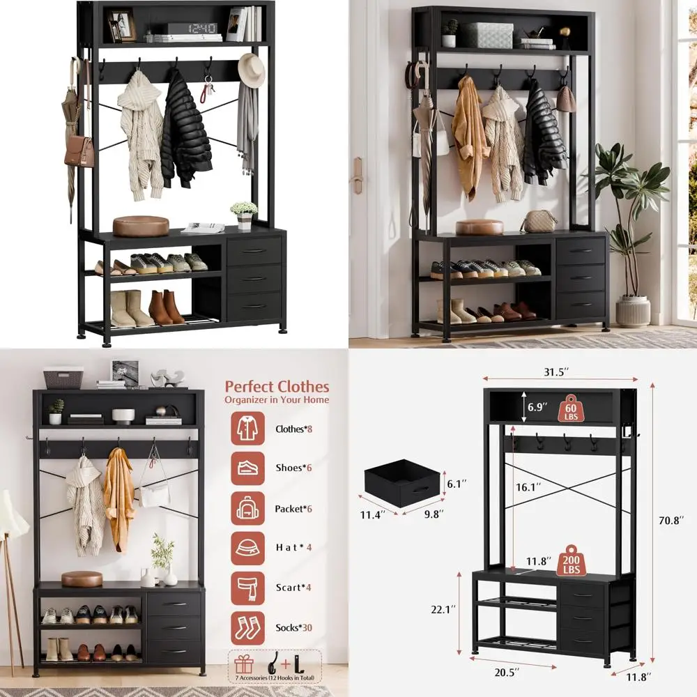 hall tree with bench, shoe storage, and 31.5