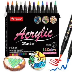 12 Colors Brush Tip Acrylic Paint Pens, Paint Markers for Lettering and Creative Painting, Rocks, Mugs, Ceramic, Glass