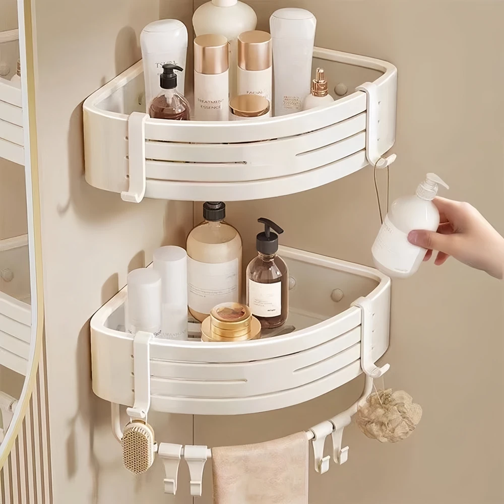 No Drill Bathroom 2-Layer Shelf Metal Rack Shampoo Holder Corner Shelf Toilet Shelf Without Drilling Bathroom Accessories For WC