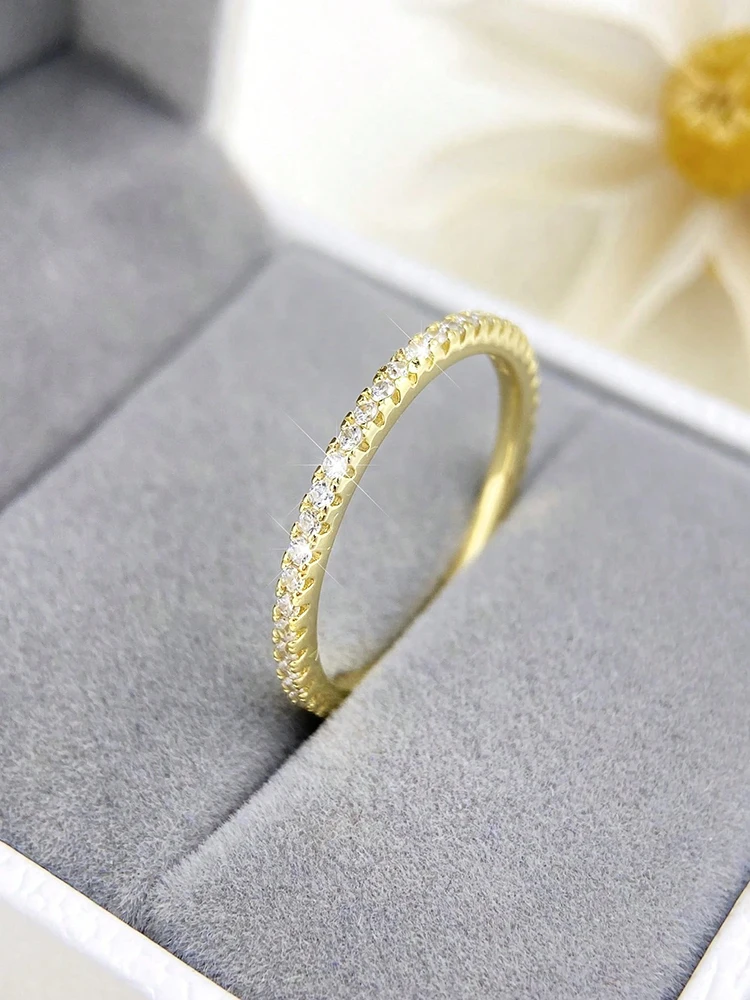 925 Sterling Silver 1.4mm Fashion Simplicity Full Zircon Stackable Plain Ring For Women Daily Party Personalized Fine Jewelry