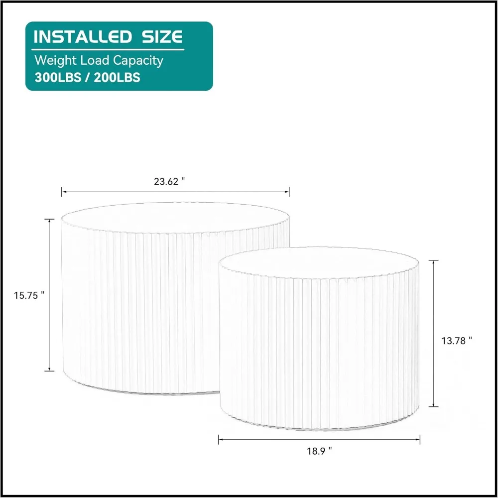 Modern Black Round Nesting Coffee Table Set of 2 for Living Room, Contemporary Wood Circle Side Tables