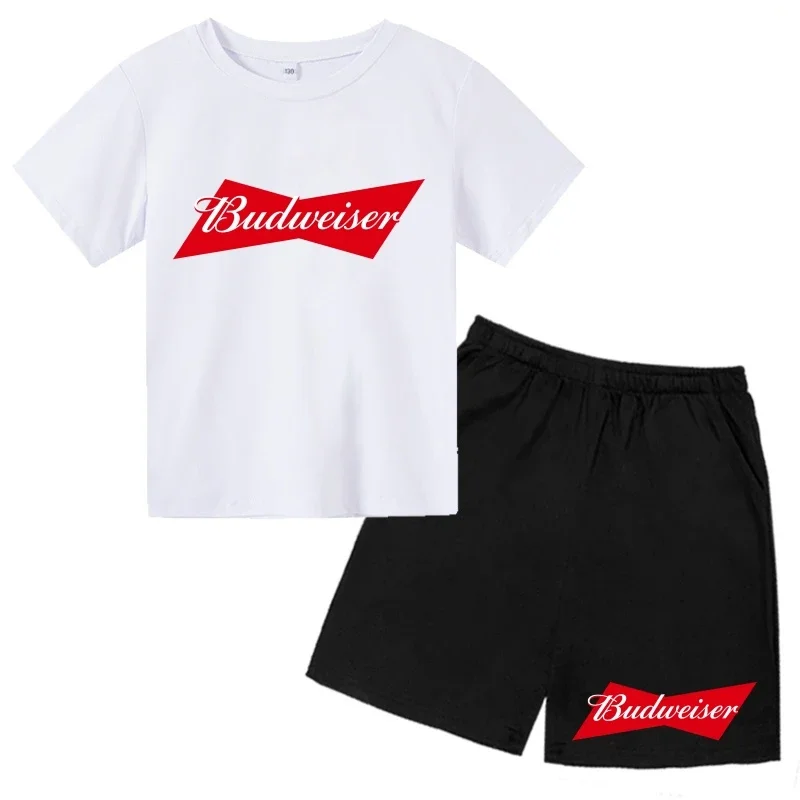 Budweiser Icon Printed ildren Summer Clothing Set Short Sve Tops & Bot Fashion Casual Tracksuit 4-16Y