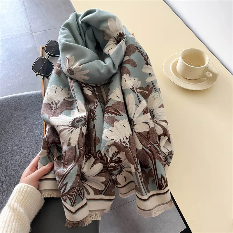 2024 Luxury Design Floral Autumn Winter Cashmere Scarves High Quality Women Thicken Wrap Shawl Ladies Wool Pashmina Scarf Female