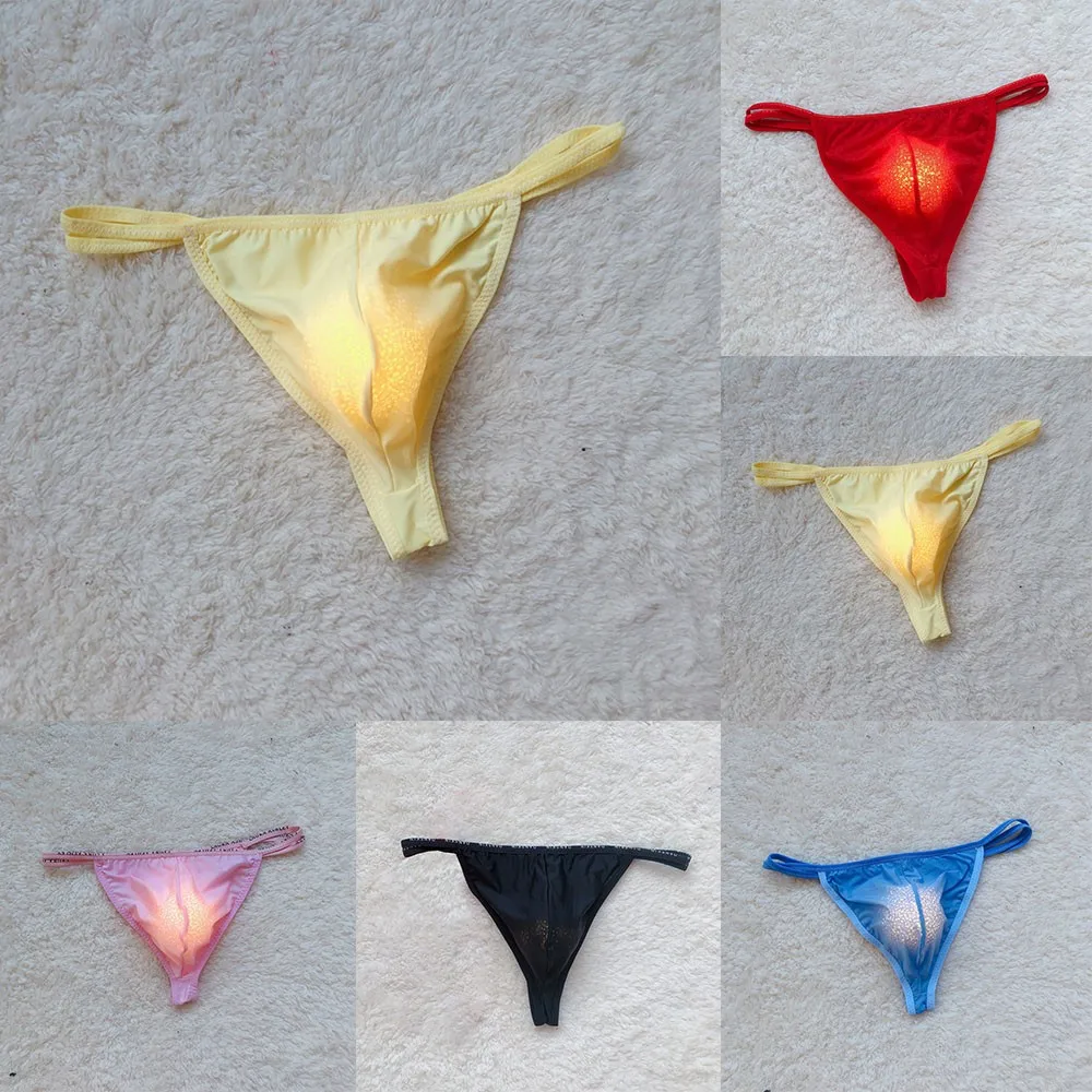 Celana dalam thong sutra es pria seksi celana dalam tipis pakaian dalam g-string kantung tembus pandang nyaman celana dalam pinggang rendah Lingerie Erotis