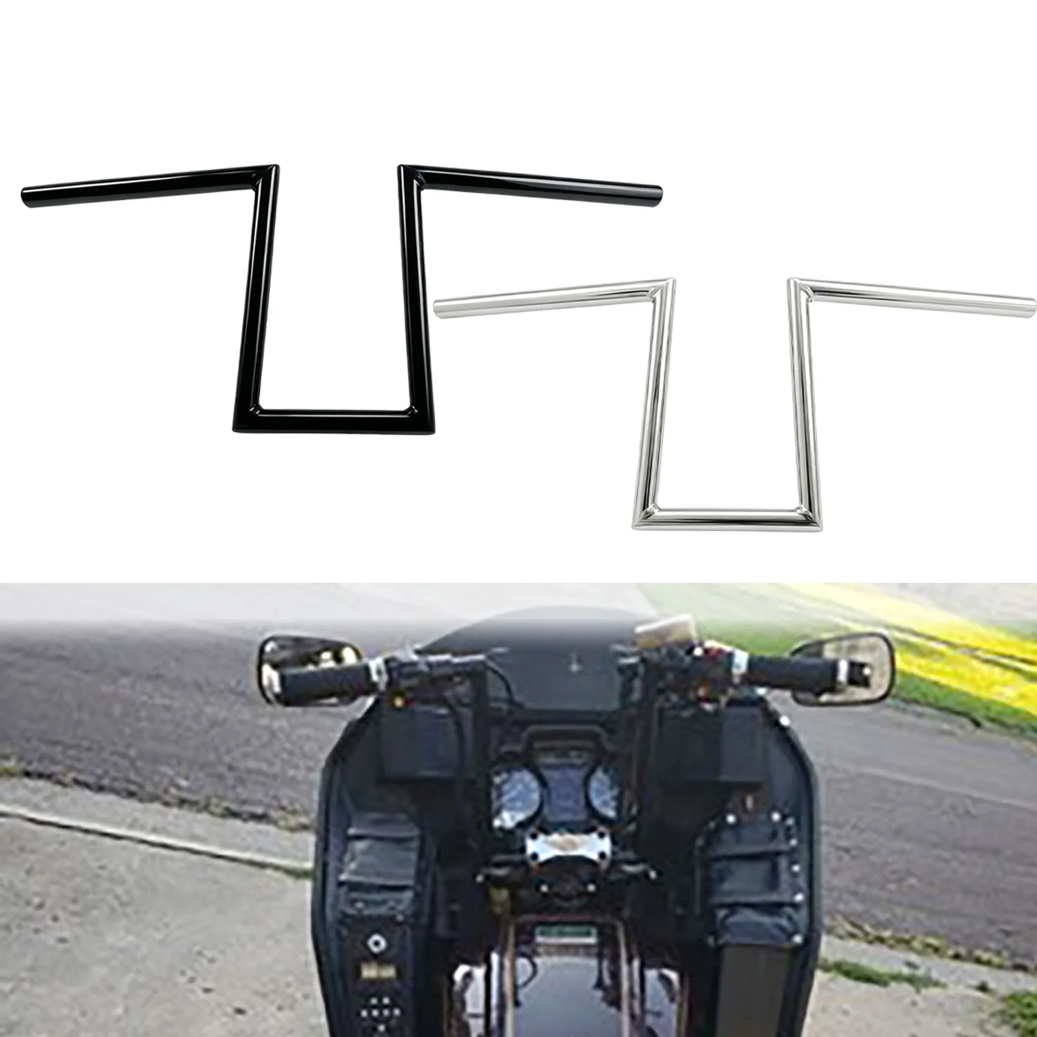 

10'' Rise 7/8'' 22mm Motorcycle Z Bar Drag Handlebar, Universal Alloy Steel Handle Bars for Chopper Cruisers Bobber Custom Bikes