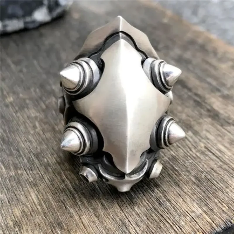Retro Punk Armor Giant Mecha Prosthetic Silver Open Ring Avant Garde Gothic Long Hook Statement Party Jewelry Gift