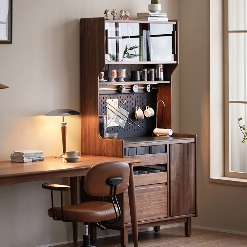 

Боковой шкаф в скандинавском стиле из массива дерева, черный орех, каменная плита, небольшой бытовой встроенный настенный шкафчик для гостиной