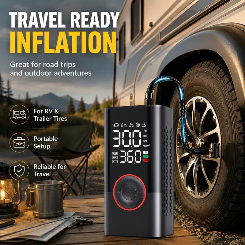 LEIBOO Compresor de Aire Portátil de 150 PSI, Bomba de Aire Inalámbrica, Inflador de Neumáticos Eléctrico, Manómetro Digital, para Coche, Bicicleta, Motocicleta y Balones