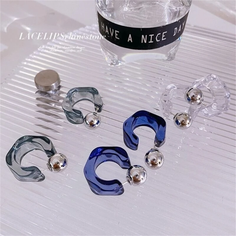 HX6F Vintage Geometric Diamonds Acrylic Earrings Clear Lightweight For Women Fashion Jewelry Trendy Geometric Ear Studs