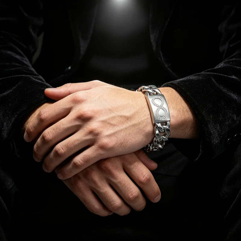 Infinite 8-digit Charm Bracelet For Men Matte Stainless Steel Heavy Male Bracelets Bangle Silver Color Curb Jewelry