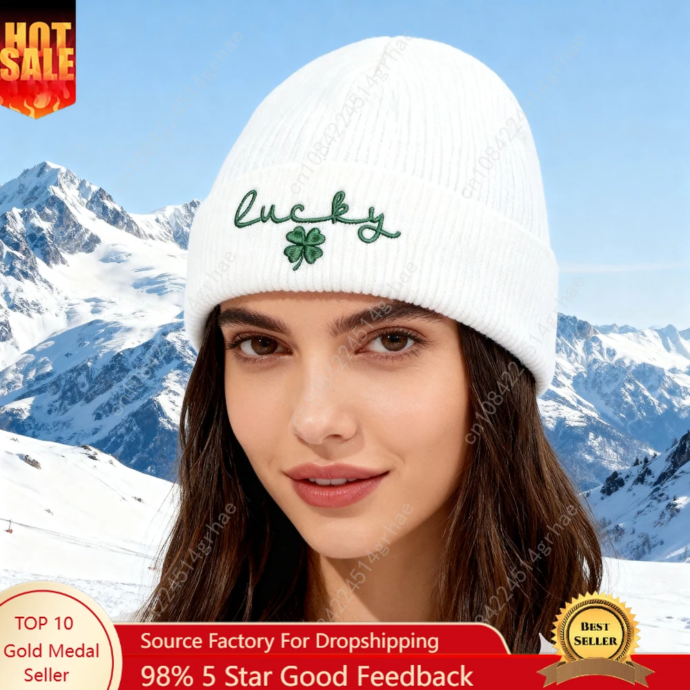 

1pc'Lucky ' Embroidered Beanie Soft Stretchy Lightweight Winter Hat for Men & Women, Outdoor Hip Hop Fashion