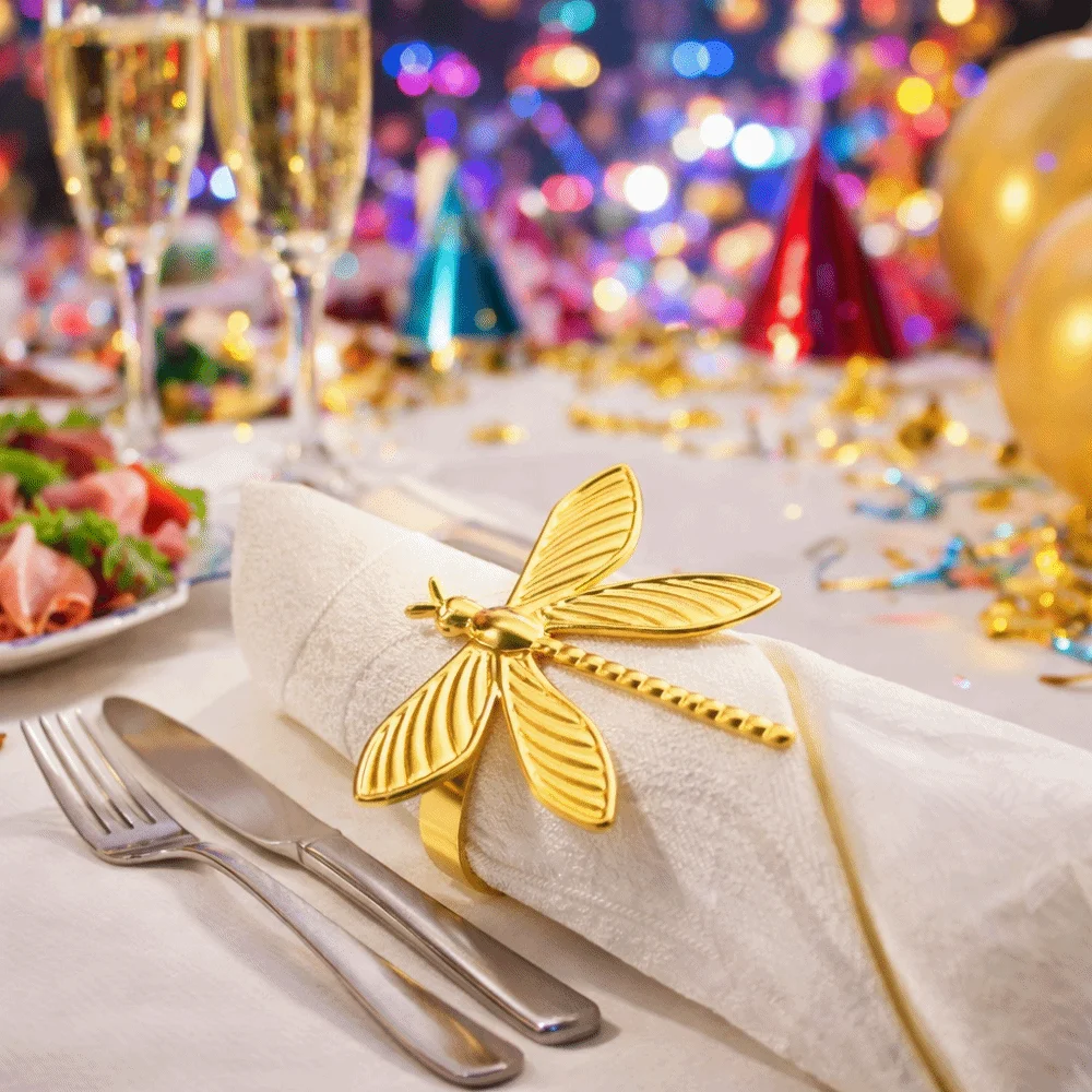 6 pieces/set Minimalist Dragonfly Napkin Rings Modern Style Metal Insect Napkin Buckle Gold Elegant Table Decorations