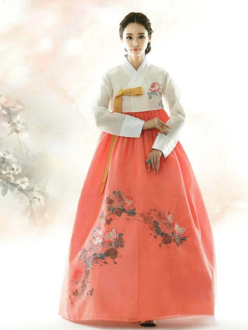 

Платье Hanbok с пионами, ручная вышивка, Женский традиционный наряд для торжественных банкетов, праздников и представлений