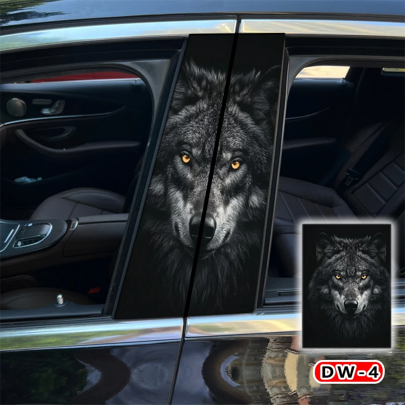 2pcs Wolf Car Sticker Car B-Pillar Vinyl Decal Animal Car Door Post Decorative Sticker Diy Decorative Sticker