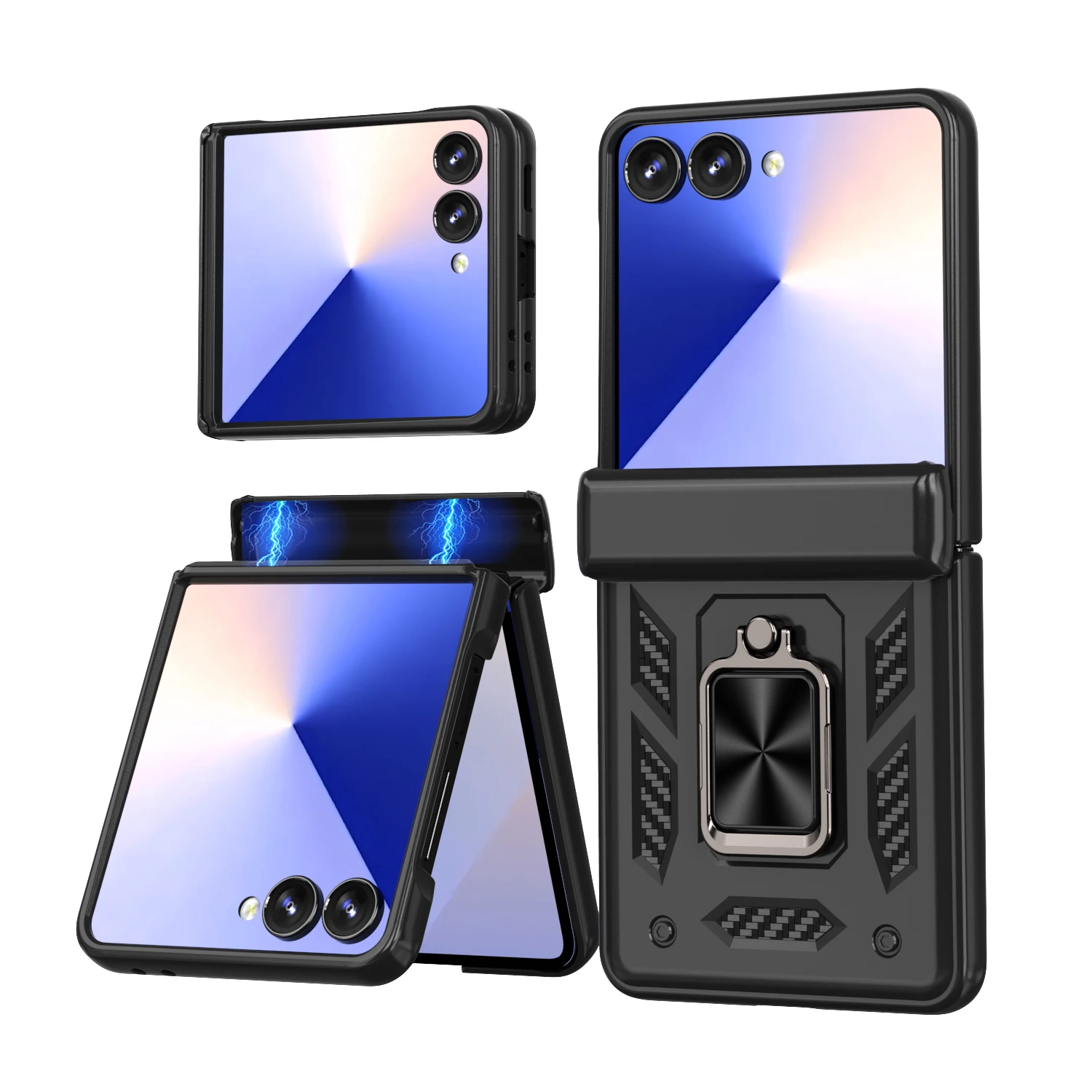 

Shockproof Armor Ring Phone Case For Samsung Galaxy Z Flip 7 6 5 Hard PC Cover For ZFlip7 ZFlip6 ZFlip5 With Hinge Connection