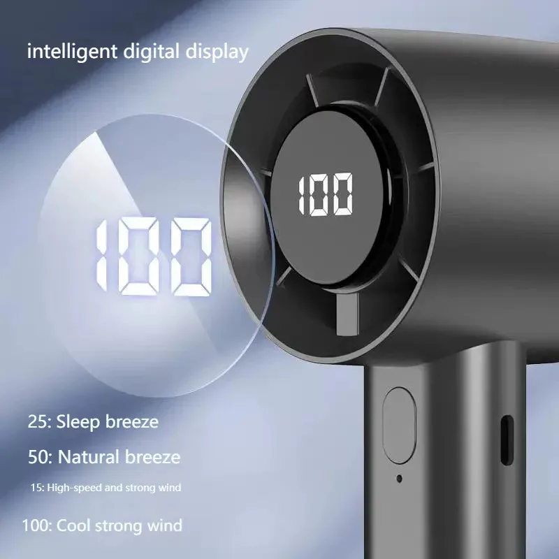 مروحة محمولة صغيرة محمولة مع شاشة LED تبريد أشباه الموصلات 100 سرعة USB بطارية قابلة للشحن مروحة خارجية