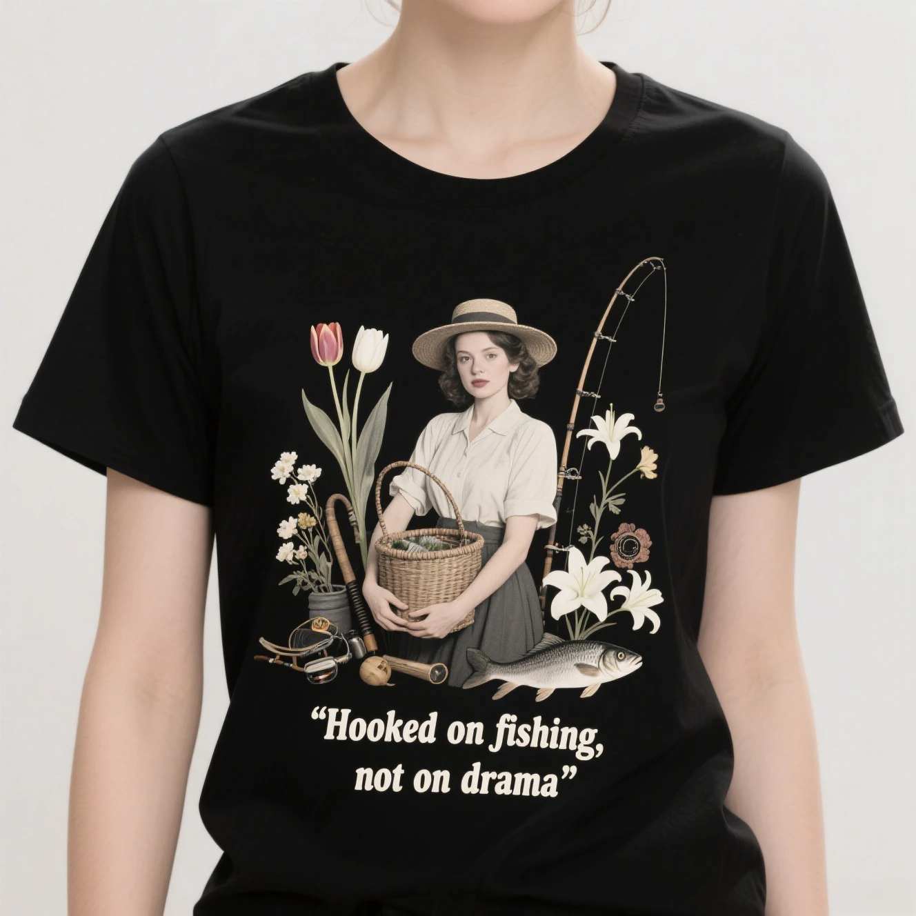 

Fishing Girl Fishing Tackle Graphic Printing Summer Luxury Brand Cotton Men's and Women's T-Shirts Short Sleeves Trendy Fashion