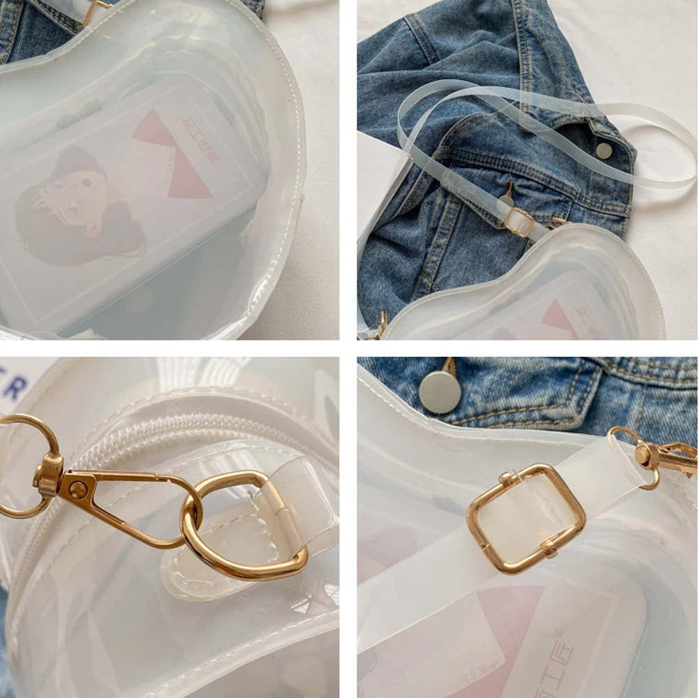 Clear Heart Shape Crossbody Bag For Women Transparent PVC Strap Fashion Shoulder Bag Large Capacity Pouch