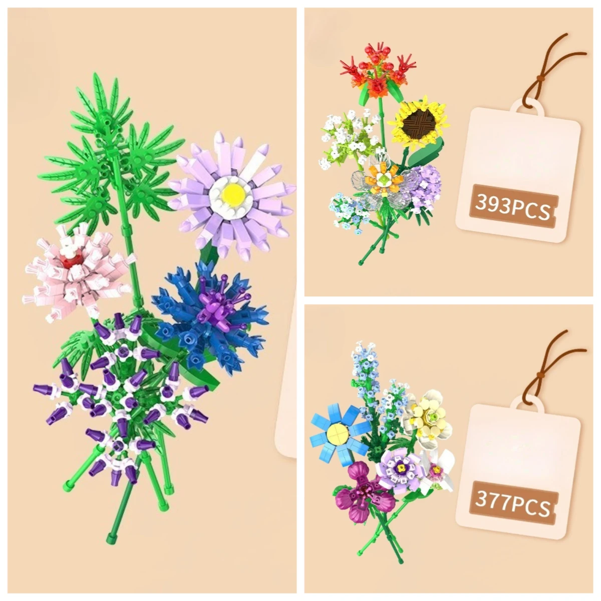 

MOC Cornflower Lavender Zinnia Flower Bouquet Building Blocks Set Artificial Toys Decor For Children Birthday Special Day Gifts