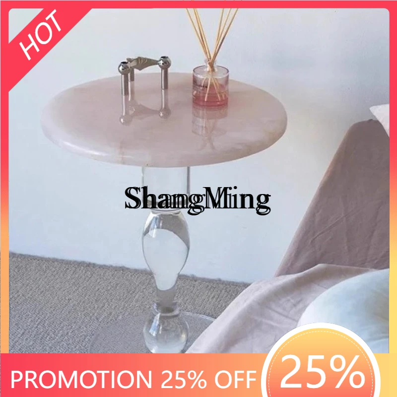 

FG good-looking new edge few natural powder jade marble small tea table light luxury acrylic crystal edge few