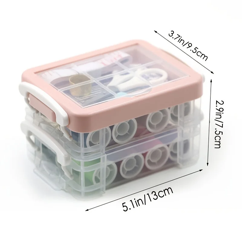 1Pc transparent 3-layer sewing box set, portable household sewing kit, thread scissor needle, needle, sewing tool set