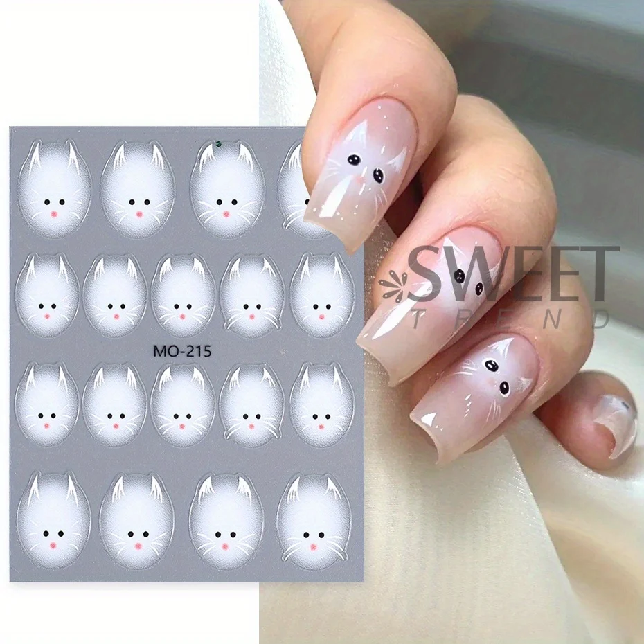 ぬいぐるみ猫ネイルアートステッカーカラフルな白動物デザインかわいい漫画粘着スライダー和風 DIY チャームマニキュア箔