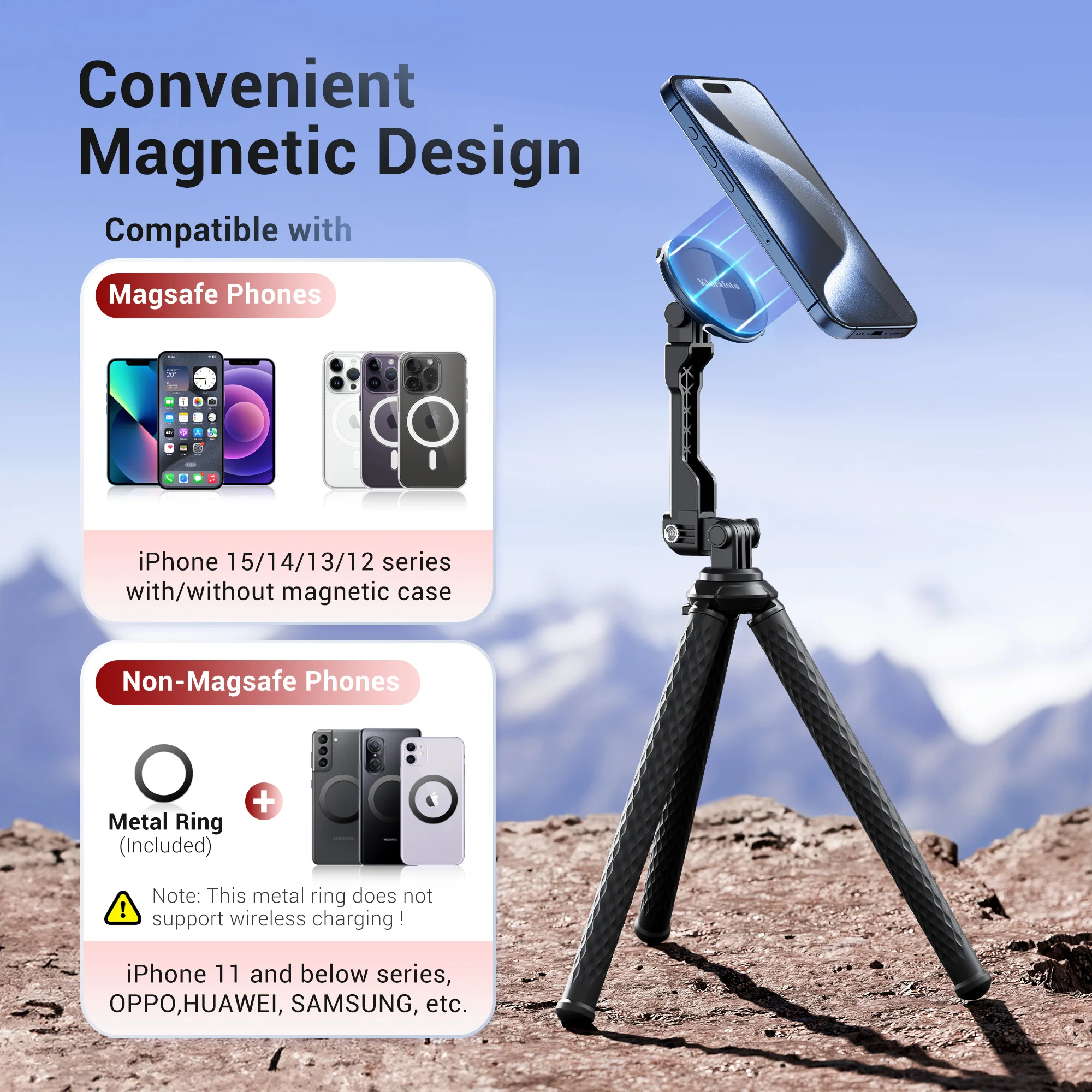 Extended Magnetic Flexible Bendable Octopus Tripod Holder Stand Mount for Magsafe &Android &Compact Camera & GoPro Travel Selfie