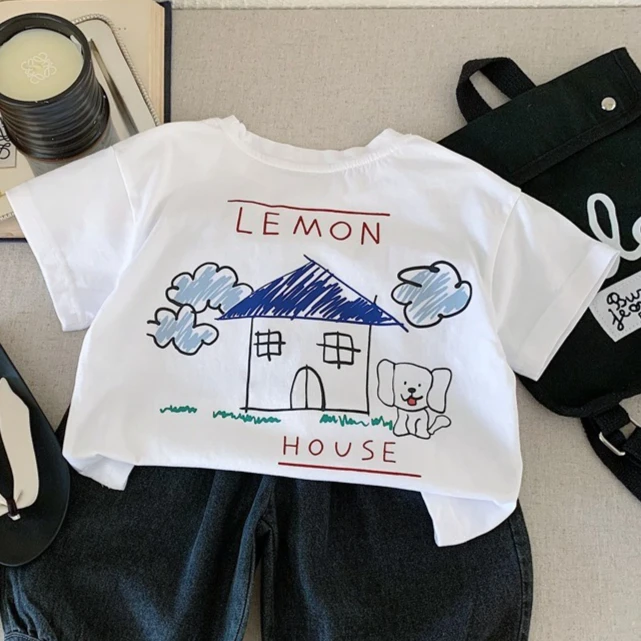 Boys T-shirt 2026 Spring and Summer New Childrens Clothing Boys and Girls Foreign Style Pure Cotton Graffiti Print T-shirt
