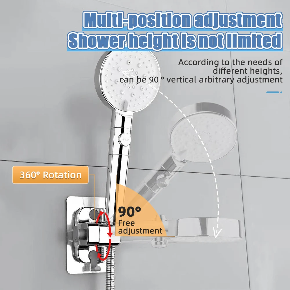 360 ° Rotation Shower Head Holder Multi Gear Adjustment Shower Bracket Fixed Base of Shower Nozzle with Hook Shower Accessories