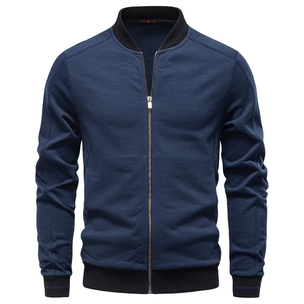 American Style New Fashion Men’s Casual Trendy Zipper Solid Color O-neck Long Sleeve Simple Basic Jacket Male Coats Clothes Tops