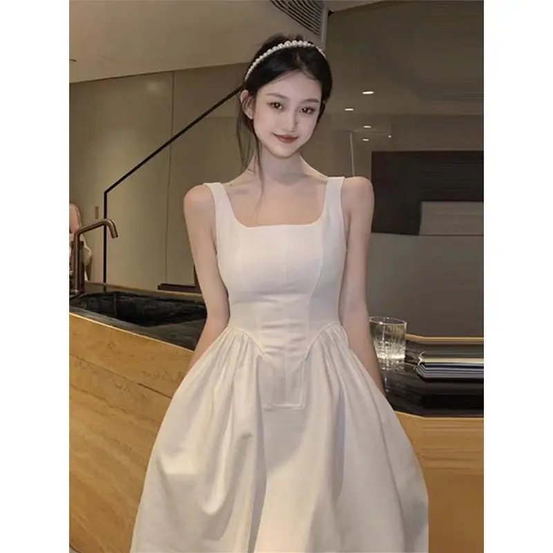 

Light Mature Style Suspender Dress 2024 New Waistband Summer Design Sense French White A-line Long Dresses Female Clothing