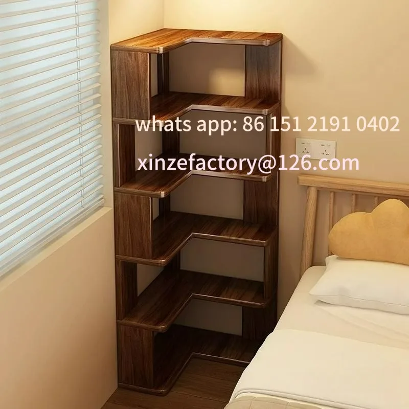

Customizable corner solid wood bookshelf shelf against the wall floor narrow cabinet household corner storage shelf