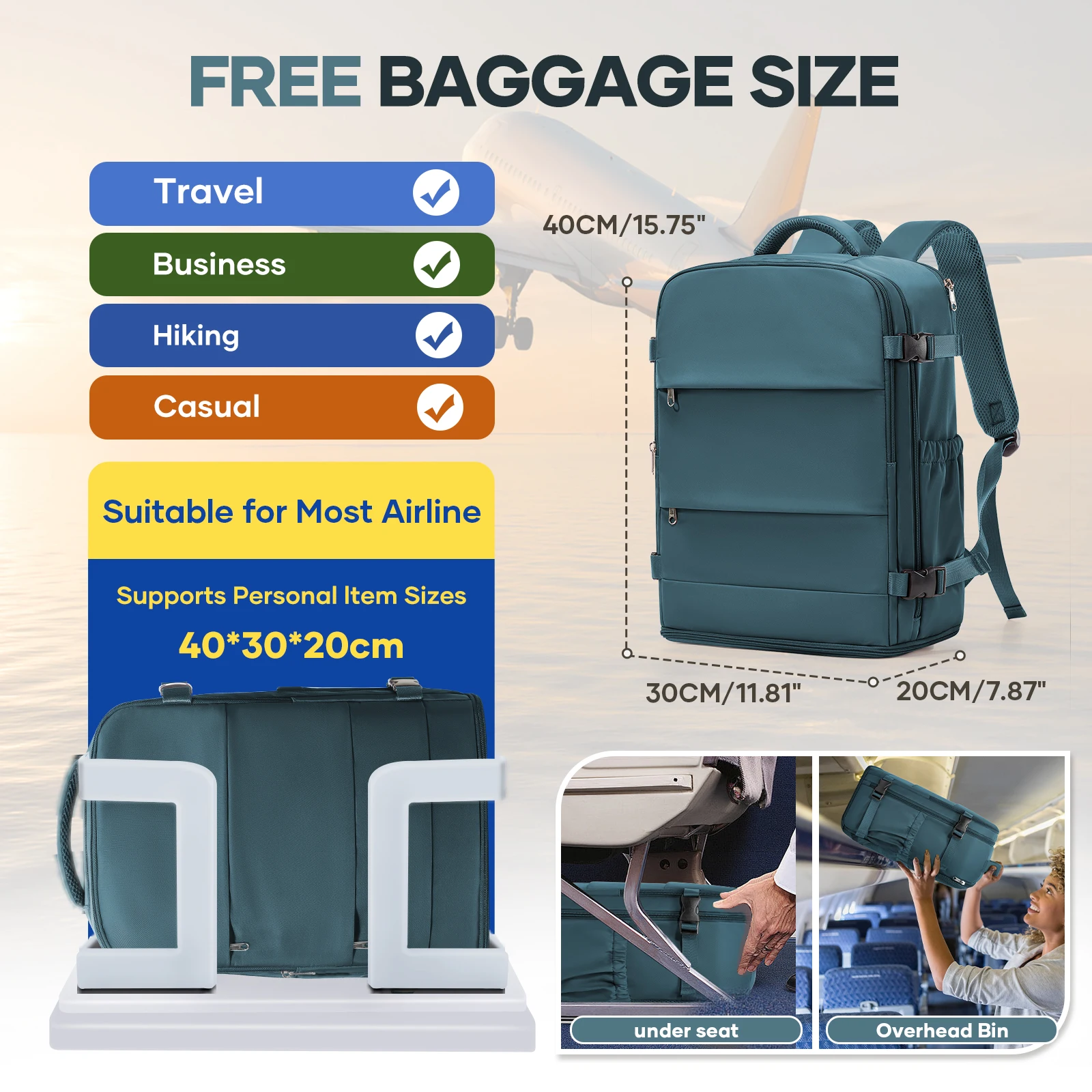 여행용 백팩 40x30x20 기내용 비행기, 기내 수하물 백팩 위즈에어 40x30x20 기내용 남녀 공용 15.6인치 노트북 가방