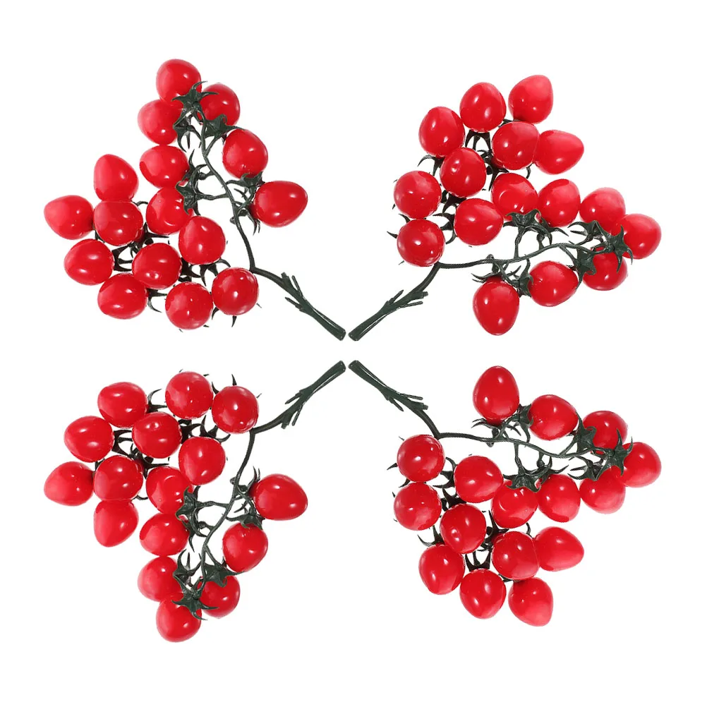 

4 Pcs Artificial Cherry Tomatoes Realistic Simulation Fruits Decorative Ornaments Home Supplies Plastic Fruit Prop Lightweight