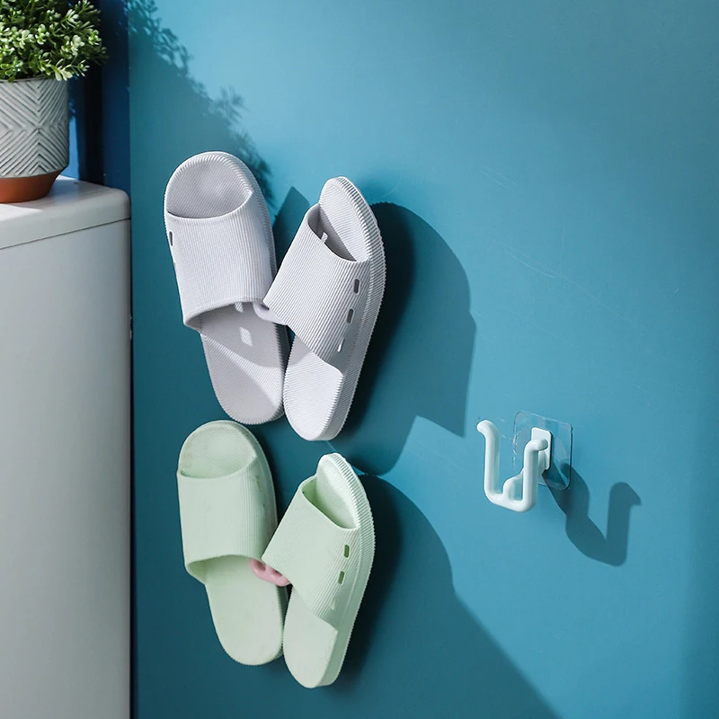 3Pcs Bathroom Slipper Shelf Self-adhesive No Punching Wall Mounted One Piece Shoe Rack Space Saving Shelf Bathroom Hanging