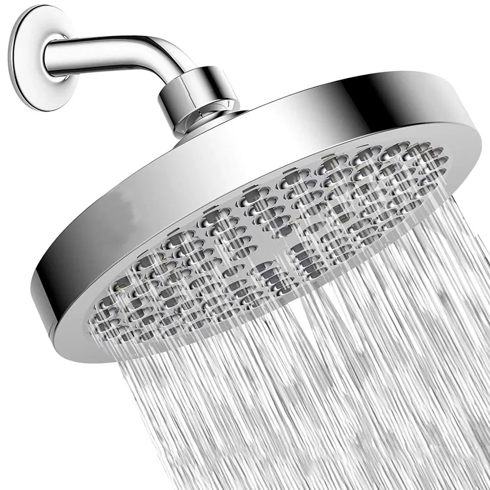 

Black Silver 6 inches High Pressure Rainfall Shower Head Large Flow Showerhead Anti-Clogging Nozzles Bathroom Accessories
