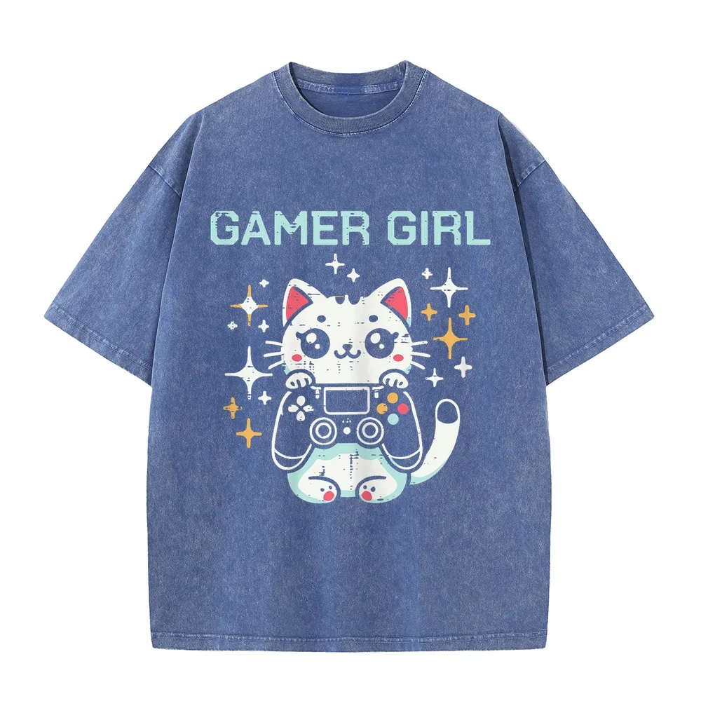 Gamer Girl Cat Kitten Cute Gaming Kitty Girls Kids Women T-Shirt ملابس Tops New Arrival Goods Men's T-Shirts Pet Owner Shirt