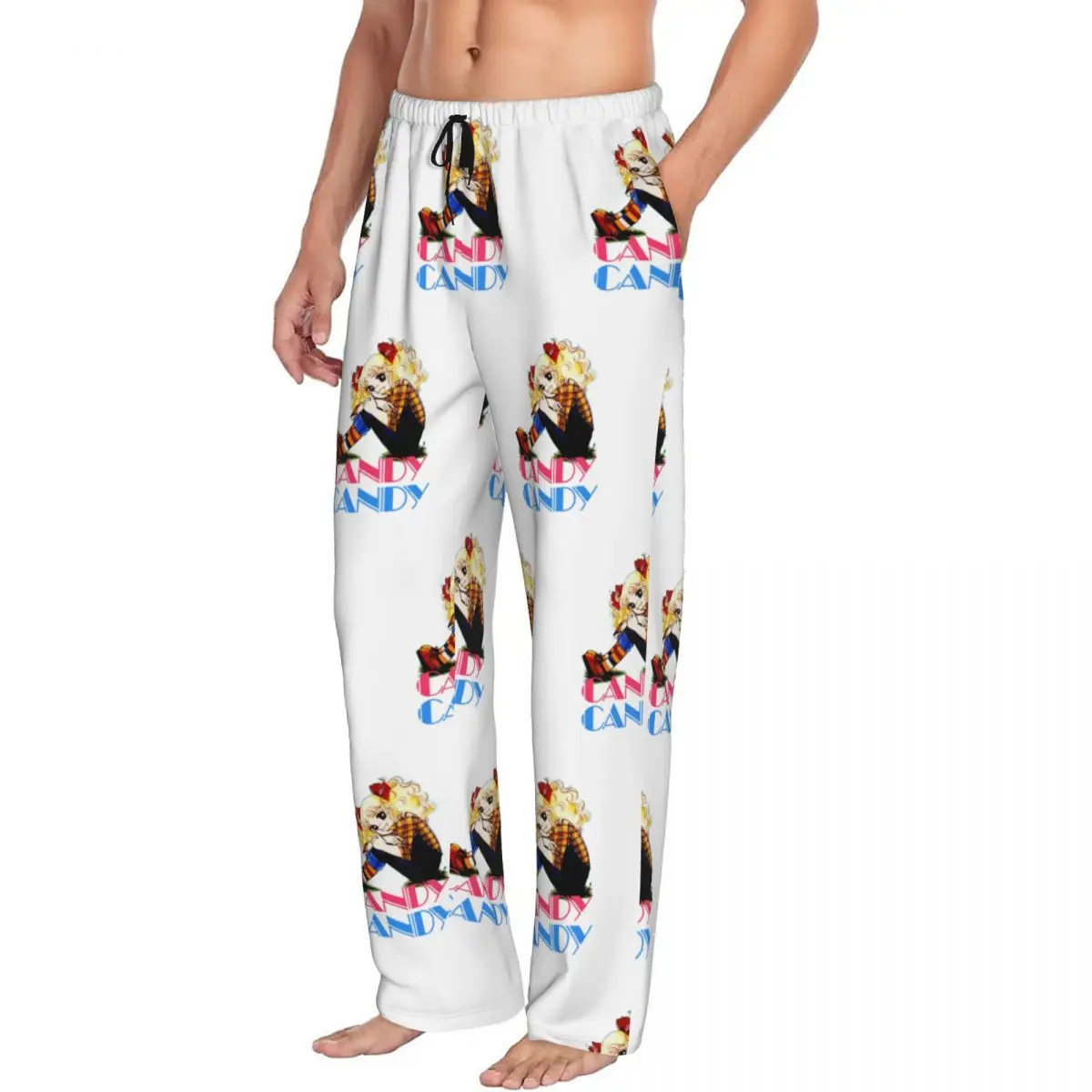 Custom Print Candy Candy Logo Pajama Pants for Men Anime Manga Sleep Sleepwear Bottoms with Pockets