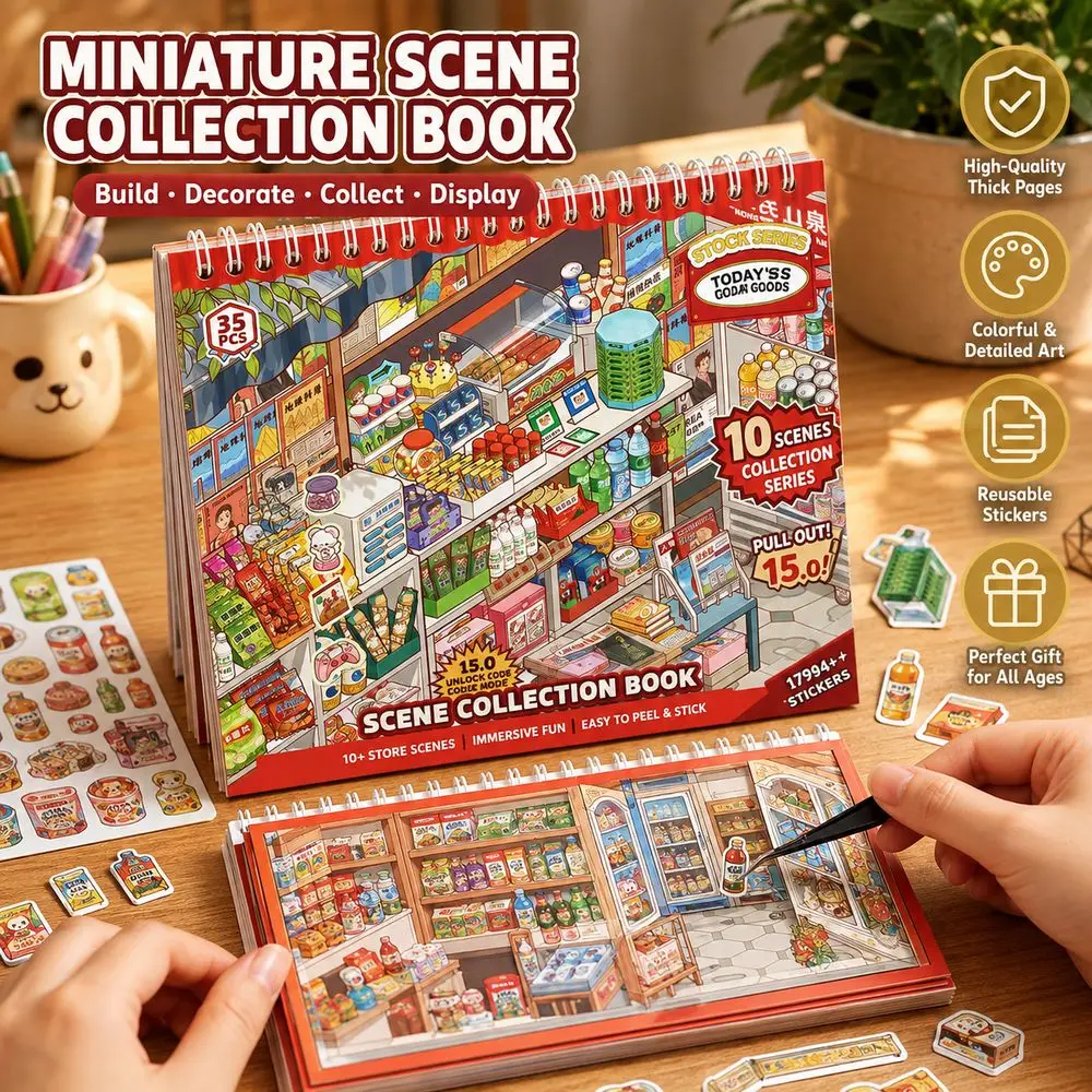Spiral Bound Miniature Scene Book Layered Scene Store Theme 3D Scenery Stickers Colorful Illustrations Landscape Sticker
